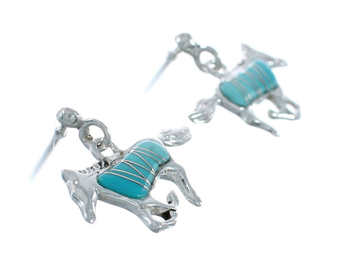 Turquoise Inlay Sterling Silver Horse Post Dangle Earrings AX129987